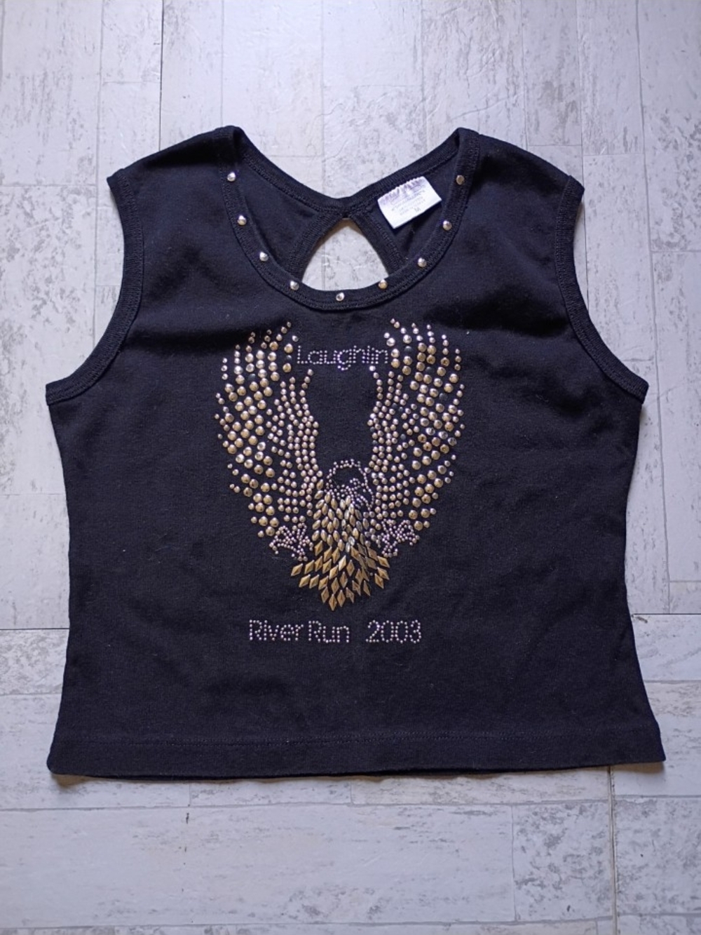 VTG Grunge Whimsygoth Black Studded Eagle Graphic Girls' Tank Top Sz S/M